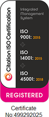 Citation ISO Certification: ISO 9001, ISO 14001, ISO 45001, certificate 499292025